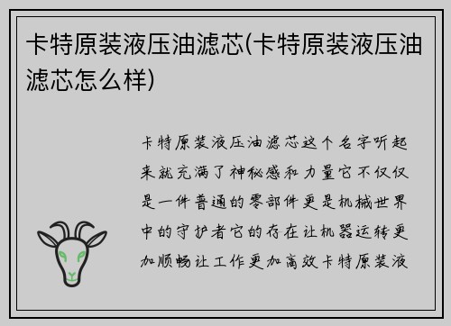 卡特原装液压油滤芯(卡特原装液压油滤芯怎么样)