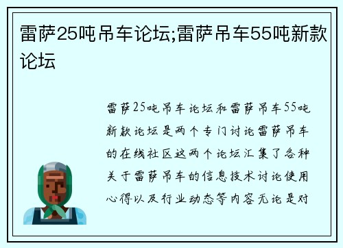 雷萨25吨吊车论坛;雷萨吊车55吨新款论坛